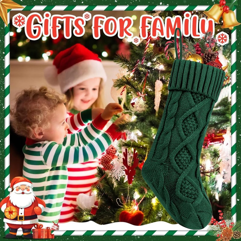 OYB Christmas Stockings，18 Inches Knitted Christmas Stockings，Large Christmas Stockings，Decorations for Family Holiday Xmas Party (Green) - Image 1